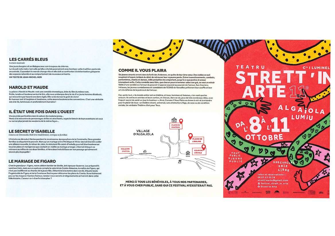 Affiche du festival Stretti'in Arte 2024 à Algajola du 8 au 11 octobre avec programme et informations